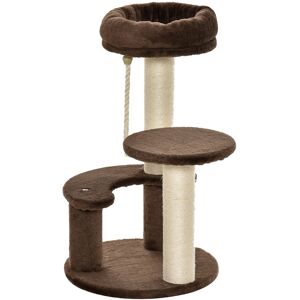 Pawhut 65 cm Cat Tree Cat Scratching Post Kitty Scratcher Kitten Activity Center Scratching Post Playhouse 2 Perch w/Hanging Sisal Rope Brown