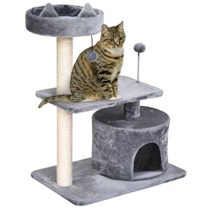 PawHut 3-Tier Cat Scratching Post with Sisal Rope & Play Toys, Durable Activity Centre for Cats, Grey