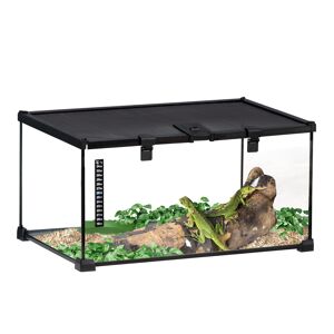 PawHut 50 x 30 x 25 cm Reptile Glass Terrarium, Reptile Breeding Tank, Climbing pet Glass Containers, Arboreal Box, with Strip Patch Thermometer-Black