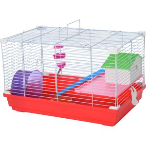 PawHut Dwarf Hamster Metal Cage w/ Tunnels Exercise Wheel Water Bottle Dishes Red and White