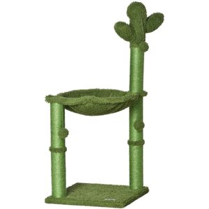 PawHut Cat Tower Kitten Activity Center Cactus Shape with Scratching Post Hammock Bed Dangling Ball Toy