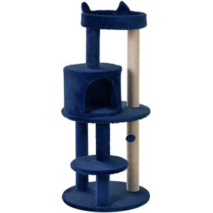 PawHut Cat Scratching Post, 3-Tier Sisal Rope with Dangle Toy, Interactive and Durable, Blue