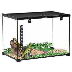 PawHut 50 x 30 x 35 cm Reptile Glass Terrarium, Reptile Breeding Tank, Climbing pet Glass Containers, Arboreal Box, with Strip Patch Thermometer-Black