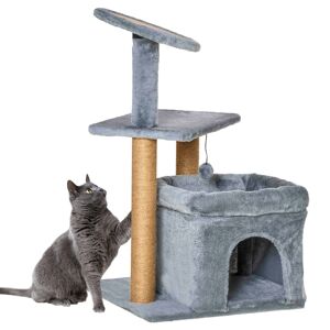 PawHut Cat Tree Tower Kitten Activity Center with Scratching Posts Pad Condo Perch Bed Interactive Ball Toy 48 x 48 x 84cm, Grey
