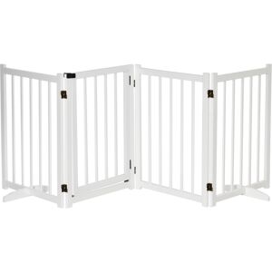 PawHut Pet Gate for Small and Medium Dogs, Freestanding Wooden Foldable Dog Safety Barrier with 4 Panels, 2 Support Feet for Doorways,Stairs,White