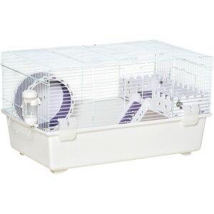 PawHut Two-Tier Hamster Cage, Multi-Storey Gerbil Haven, Small Animal Habitat with Water Bottle, Exercise Wheel, Ladder, White