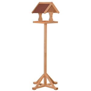 PawHut Bird Feeder Table, Wooden Freestanding Outdoor Feeding Station with Weatherproof Roof, Cross-shaped Base, Natural, 55 x 55 x 144cm