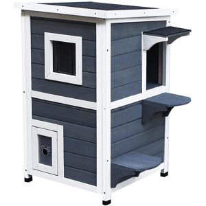 PawHut Solid Wood 2-Floor Cat Condo Kitten Shelter with Window