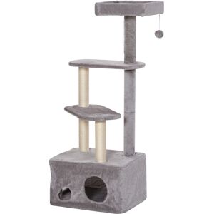 PawHut Cat Tree Kitten Tower 4-level Activity Centre Pet Furniture with Sisal Scratching Post Condo Plush Perches Hanging Ball Toys Grey