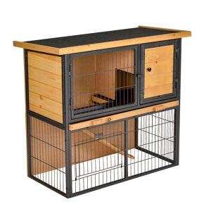 PawHut Wood-metal Rabbit Hutch Elevated Pet House Bunny Cage with Slide-Out Tray Asphalt Openable Roof Lockable Door Outdoor