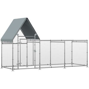 PawHut Walk In Chicken Run, Large Galvanized Chicken House, Hen Poultry House Cage, Outdoor Rabbit Hutch Metal Enclosure w/ Water-Resist Cover