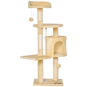 PawHut Cat Tree House, Multi-Level Activity Centre with Scratching Posts, 114 cm High, Beige