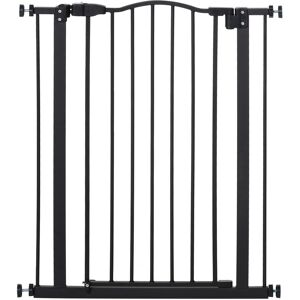 PawHut 74-84cm Adjustable Metal Pet Gate Safety Barrier w/ Auto-Close Door Double Locking Easy-Open Doors Stairs Home Frames Black