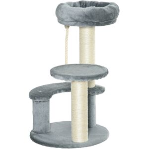 PawHut Cat Tree 65 cm, Kitty Scratcher, Kitten Activity Centre with 2 Perches & Hanging Sisal Rope, Grey