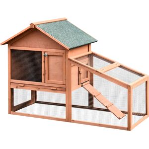 PawHut 2 Tier Rabbit Cage, Solid Wood Bunny House, Water Resistant Asphalt Roof Ramp Sliding tray 144 x 64.5 x 100 cm Red/Brown