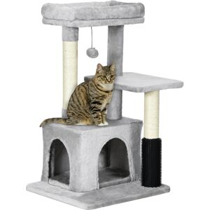 PawHut Cat Tree Tower with Sisal Scratching Posts, Kitten Climbing Activity Centre, Massage Toy Included, 48 x 48 x 80cm, Light Grey