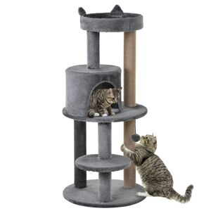 PawHut Deluxe Cat Tree with 3-Tier, Scratching Posts, Play Ball, and Plush Toy for Climbing and Relaxing, Grey