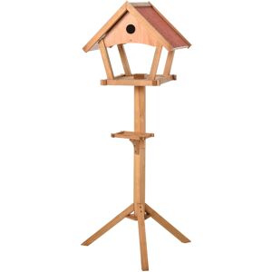 PawHut Wooden Bird Feeder Table Freestanding for Garden Backyard Outside Decorative Pre-cut Weather Resistant Roof 49 x 45 x 139 cm Natural