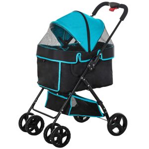 PawHut Pet Stroller with One-Click Fold, EVA Wheels, Brake, Removable Basket, Bottle Holder, Adjustable Canopy, Safety Leash
