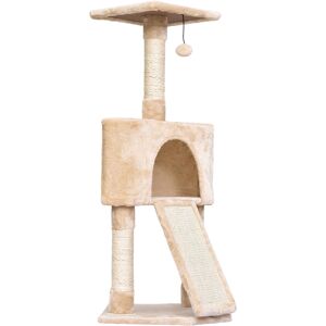 PawHut Interactive 3-Tier Cat Scratching Post with Sisal Rope and Dangle Toy for Play, Beige