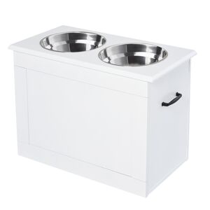 PawHut Elevated Pet Feeder Station with Storage, Includes 2 Stainless Steel Bowls, Ideal for Large Dogs, White