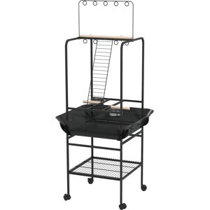 PawHut Bird Feeding Station, Steel Table with Perches and Stainless Steel Bowls, Tray for Outdoor Use, Dark Grey