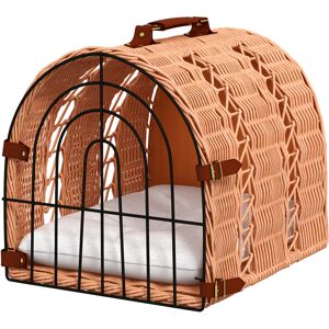 PawHut Rattan Cat Transport Basket, Cosy Kitten Bed with Soft Pillow, Portable Pet Hideaway, 37 x 28 x 29 cm, Orange