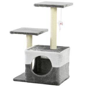 PawHut Deluxe Cat Tree with Sisal Scratching Posts, Cosy House, Elevated Perches, Playful Toy Mouse, Grey