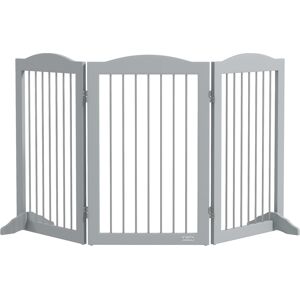 PawHut Foldable Dog Gate, Freestanding Pet Gate, with Two Support Feet, for Staircases, Hallways, Doorways - Grey