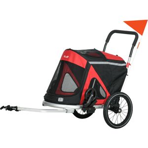 PawHut Aluminium 2-in-1 Foldable Dog Bike Trailer & Pet Stroller for Medium Dogs, Portable with Safety Flag, Red