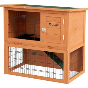 PawHut Two-Tier Antiseptic Wood Rabbit Hutch, 80cm Guinea Pig Hutch with Run - Orange