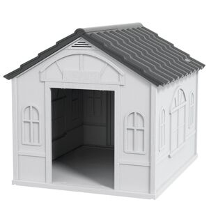 PawHut Plastic Weatherproof Dog House, Grey