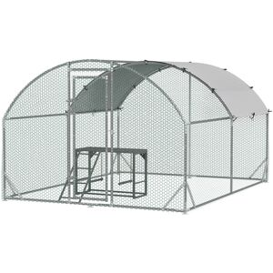 PawHut Walk In Chicken Run with Chicken Activity Shelf and Cover, 2.8 x 3.8 x 2m