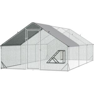 PawHut Walk-in Galvanised Steel Chicken Run with Chicken Activity Shelf and Cover, 3 x 6 x 2m