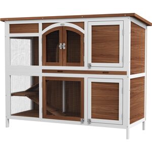 PawHut Two-Tier Wooden Pet Hutch with Openable Roof, Slide-Out Tray