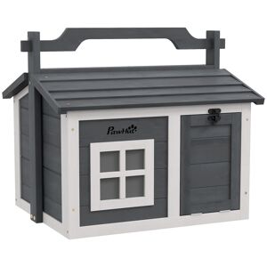 PawHut Indoor Rabbit Hutch, Portable Small Animal House Outdoor with Top Handle, Openable Roof - Grey
