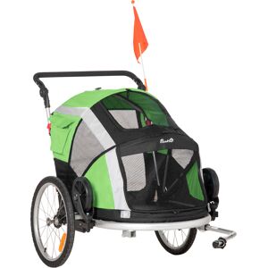 PawHut Dog Bike Trailer 2-in-1 Pet Stroller for Large Dogs Cart Foldable Bicycle Carrier Aluminium Frame with Safety Leash Hitch Coupler Flag Green