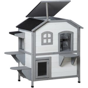 PawHut 2-Story Indoor or Outdoor Cat House W/ Escape Door, Cat Shelter, White