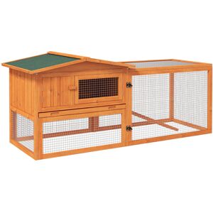 PawHut Rabbit Hutch and Run Outdoor Bunny Cage Wooden Guinea Pig Hide House with Sliding Tray, Hay Rack, Ramp, 156 x 58 x 68cm