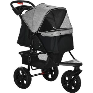 PawHut Dog Pushchair Folding Pet Stroller 3 Wheel Dog Jogger Travel Carrier Adjustable Canopy Storage Brake Mesh Window Grey