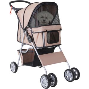 PawHut Pet Stroller Dog Pram Foldable with Wheels, Zipper Entry, Cup Holder, Storage Basket, Brown