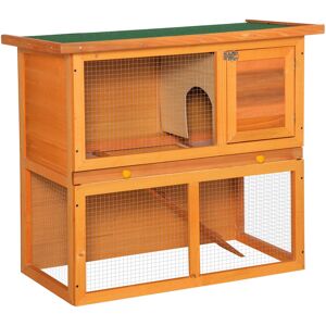 PawHut 2-Tier Rabbit Hutch Wooden Guinea Pig Hutch Double Decker Pet Cage Run with Sliding Tray Opening Top