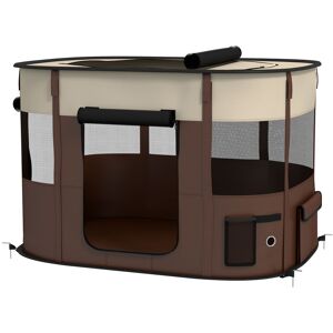 PawHut Foldable Dog Pen with Storage Bag for Indoor/Outdoor Use, Brown