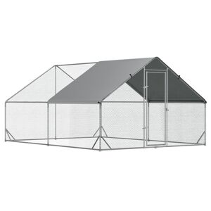 PawHut Walk-In Chicken Coop Run Cage, Large Galvanized Chicken House, Hen Poultry House Rabbit Hutch Pet Playpen w/ Water-Resist Cover, 3 x 4 x 2m