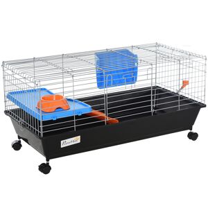 PawHut Small Animal Cage, 2-Tier, Steel Construction with Accessories, Safe and Spacious, Blue/Orange