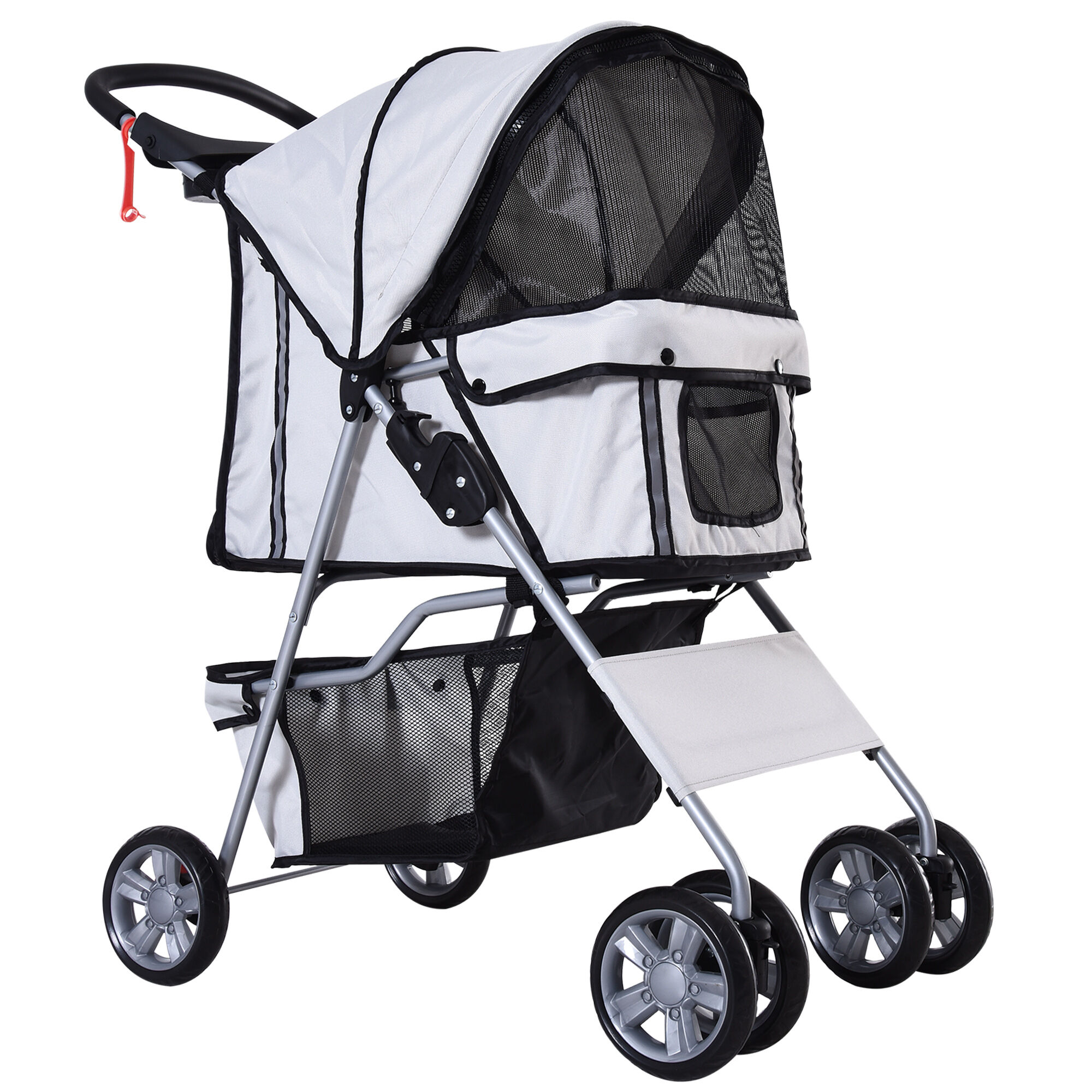 PawHut Pet Stroller for Dogs, Foldable Dog Pushchair with Wheels, Zipper Entry, Cup Holder, Storage Basket, Grey