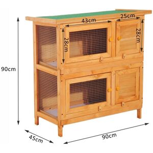 Pawhut 90cm 2 Tiers Rabbit Hutch Wooden Pet Cage W/ Run Bunny House Aosom UK