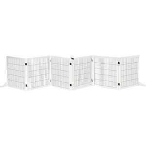 PawHut Pet Gate Wooden Dog Safety Barrier, Freestanding Foldable Fence, w/ 6 Panels, 2 Support Feet, House Doorway Stairs, Small & Medium Dogs, White