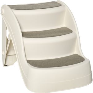 PawHut Foldable Pet Stairs Portable Dog Steps 3-Step Design with Non-slip Mats for High Beds, Sofas, 49 x 38 x 38 cm, Cream Aosom UK