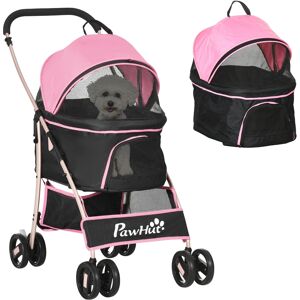 PawHut Detachable dog Stroller, 3 In 1 Puppy Cat Travel Carriage, Foldable w/ Universal Wheel Brake, Canopy, for XS and S Dogs, Pink Aosom UK